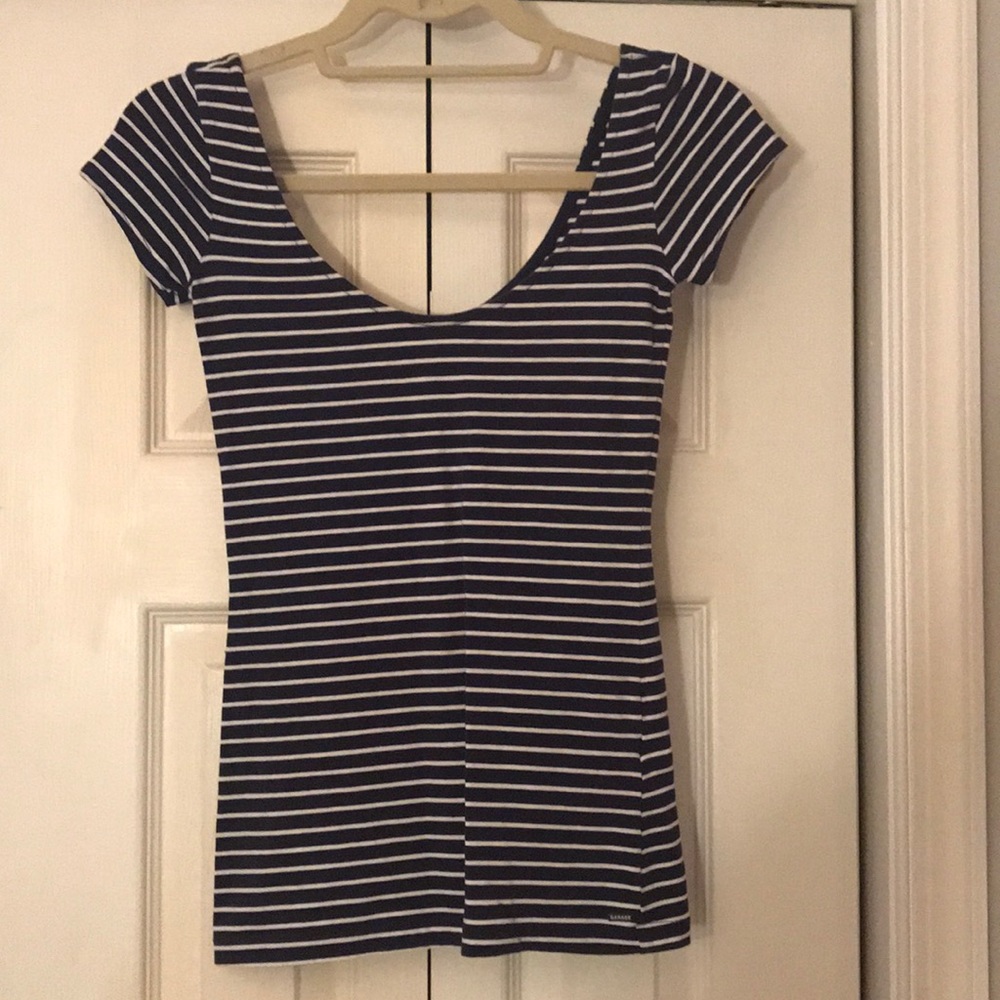 Navy and white stripe tight short sleeve top